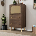 1.8m lang TV-meubel in donkere houtlook met twee rattan deuren, vier laden, kabelbeheer en hydraulische scharnieren – voor 80-inch | Donkerhouten TV-meubel 180cm | Rattan Deuren | 4 Laden | Tot 80