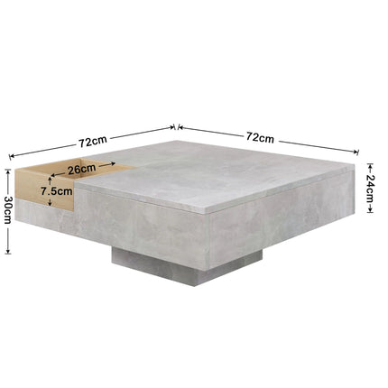 Beton Grijs Salontafel, Houten Theetafel voor Woonkamer, Bijzettafel met Verwijderbare Opbergbak, 72*72*30 cm | Moderne Vierkante Salontafel Hout en Grijs | Met Verwijderbare Opbergbak | 72x72x30 cm