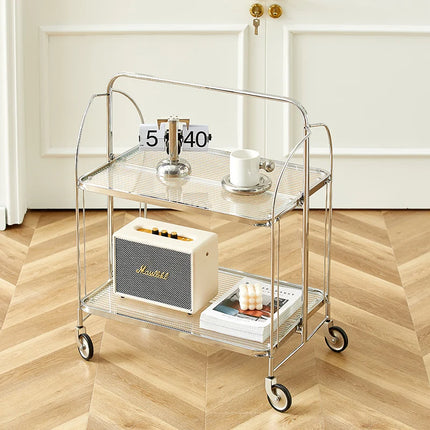 Moderne transparante glazen salontafel verrijdbare eetwagen inklapbare trolley opbergrek woonkamer bijzettafel huismeubilair | Opvouwbare glazen koffietafel met opbergruimte | Verrijdbare bijzettafel woonkamer | Industriële stijl CO3
