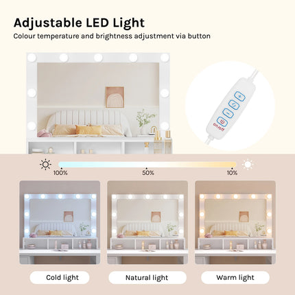 WOLTU Makeup-kaptafel met verstelbare LED verlichting dressoir en 6 ladekast flexibele montage | WOLTU Speeltafel met Verstelbare LED Spiegel | Houten Kaptafel met 6 Laden | Moderne Stijl | Hoekopstelling Mogelijk | 90x40x134.5 cm