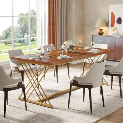 63-inch Eettafel voor 4-6 Personen, Keukentafel Eetkamertafel voor Woonkamer, Keuken, Rechthoekige Tafel, Bruin | Moderne Eettafel 160 cm | Eiken Bruin | Metaal | Keuken Woonkamer | Industriële Tafel