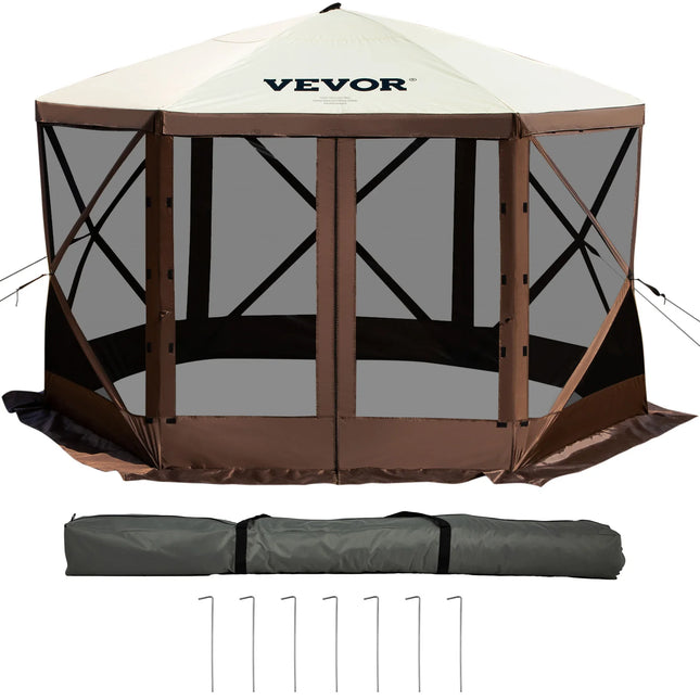 VEVOR Pop-up Camping Gazebo Camping Afdekking 6-zijdig 12' x 12' / 10' x 10' Zonnebescherming Tent & Luifel Camping & Wandelen | VEVOR Camping Gazebo 6-zijdig 12x12/10x10 | Ruime Pop-up Tent Waterdicht | Zomer Paviljoen voor Buitengebruik
