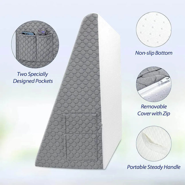 Ergonomisch Wigkussen | Ondersteunend Driehoekskussen | Geheugenfunctie Foam | Ademend | Voor Reflux en Hernstel | Reizen en Beddengoed | Polyester/Katoen | Plaid en Gestreept | ZK558 | Gewicht 1-1.5 kg | Afneembare Hoes