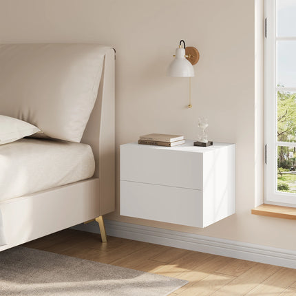 Zwevende Nachtkastje Modern Hangend Nachtkastje Set met Lades voor Slaapkamer Woonkamer | WOLTU Hangend Nachtkastje Wandmontage 2 Lades Wit | Zwevend Nachtkastje Slaapkamer Opslagruimte