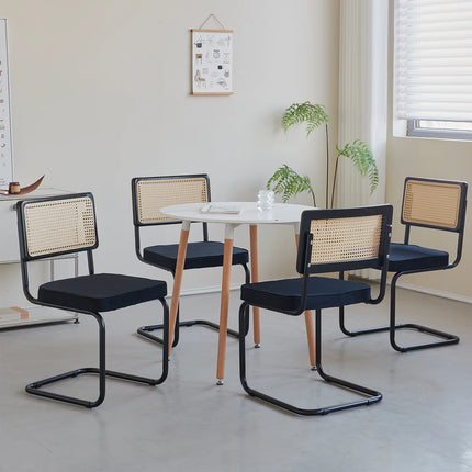 EGOONM Set van 2 Retro Eetkamerstoelen Plastic Rotan Stoelen Huis Slaapkamer Bureau Rugleuning Kruk Boog Computer Kantoor Beklede Zitting | EGOONM 2 Stoelen Set Velvet Zitting Rotan Rugleuning Metaal Frame 150kg