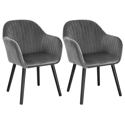 WOLTU 2 stuks/set Eetkamerstoel met Armleuningen Rugleuning Gestoffeerd Hoekstoel | Moderne Eetkamerstoel Donkergrijs Fluweel Ergonomisch Stabiel Belastbaarheid 120kg Set van 2 |