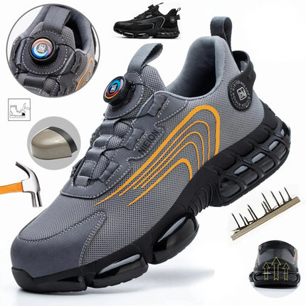 Ademende Velcro Veiligheidsschoenen Heren | Flexibel & Lichtgewicht | Aluminium Neus | Antislipzool | Comfortabel | Zwart/Grijs | Maat 39-46