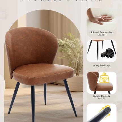 2 Stuks PU Leren Eetkamerstoelen, Moderne Eetkamer en Keukenstoelen, 265lbs Beklede Stoelen met Stalen Poten | Set van 2 Eetstoelen PU Leer | Modern Design | Ergonomisch | Geschikt voor Keuken en Eetkamer