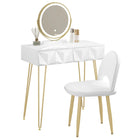 1SET Kaptafel Make-up Tafel Meisjes Vrouwen Kaptafel met 3-niveau LED Spiegel Fluwelen Stoel voor Slaapkamer Cadeau | Verstelbare LED Spiegel Meubelset Wit Goud MDF Hout Make-up Tafel met Lade