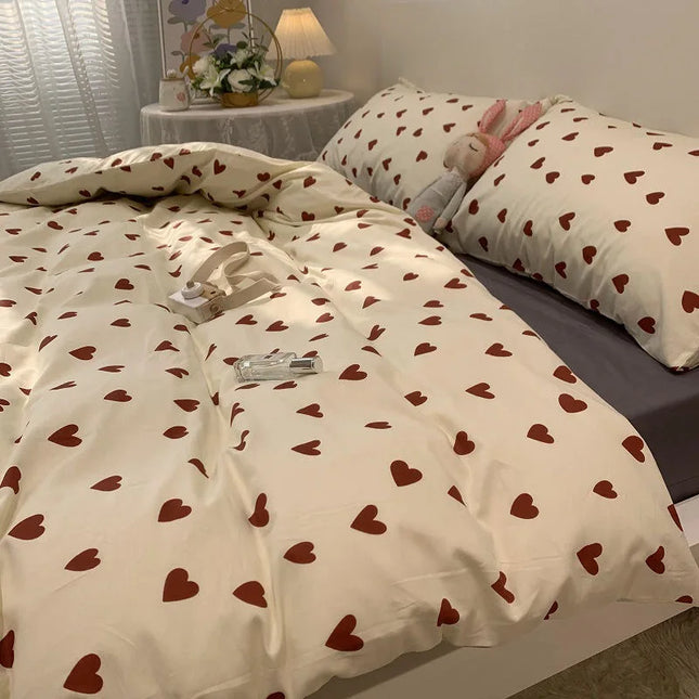 Twin Full Queen Dekbedovertrek | Koreaanse Stijl | Zachte Stof | Slaapkamer Set | Hartontwerp | Machinewasbaar | Schattig Design | Hoogwaardig & Comfortabel Beddengoed | Geschikt Voor Kinderen & Volwassenen | Verschillende Maten Verkrijgbaar