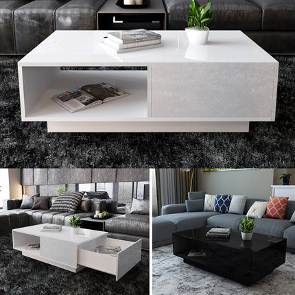 Rechthoekige Salontafel Hoge Glans Moderne Woonkamer Tafel | Moderne Salontafel Rechthoek Hoogglans Opslagruimte Zwart/Wit Huiskamer Stijlvol Design Gemakkelijk Te Monteren Hippe Woondecoratie