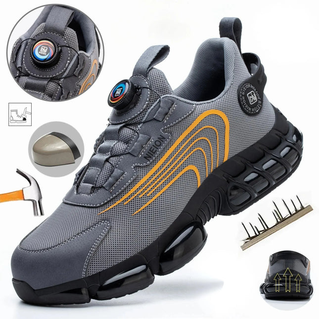 Ademende Velcro Veiligheidsschoenen Heren | Flexibel & Lichtgewicht | Aluminium Neus | Antislipzool | Comfortabel | Zwart/Grijs | Maat 39-46