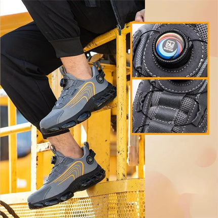 Ademende Velcro Veiligheidsschoenen Heren | Flexibel & Lichtgewicht | Aluminium Neus | Antislipzool | Comfortabel | Zwart/Grijs | Maat 39-46