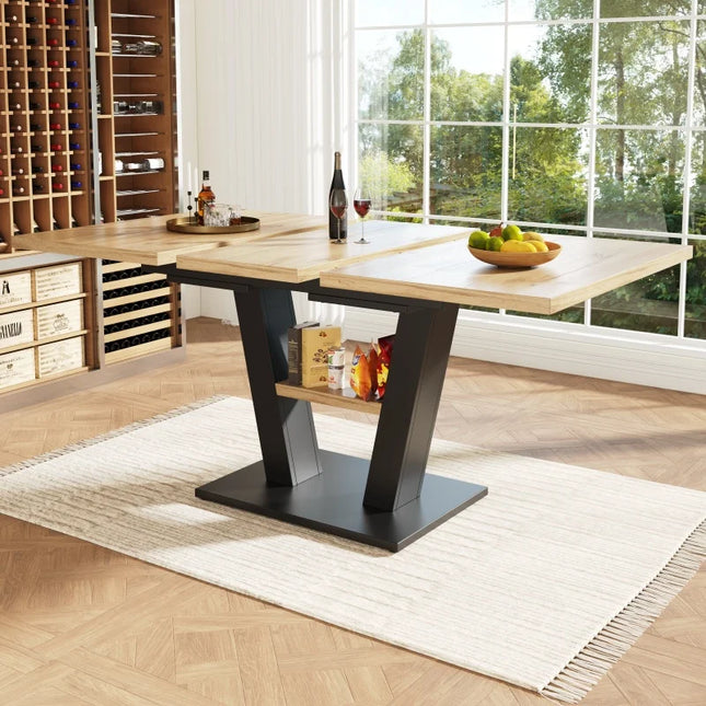 Telescopische eettafel, keukentafel, uitschuifbare tafel, voor keuken en woonkamer, houten eettafel | Uitschuifbare eettafel hout | Moderne Scandinavische stijl | Verstelbare kruispoten | Eenvoudige montage | Geschikt voor 6-8 personen