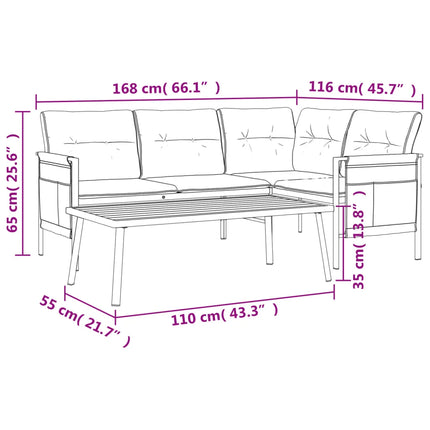 2-delige patio loungeset met sofa en bijzettafel voor buiten | Tuin loungeset buiten met opbergtassen en koffietafel voor terras en tuin