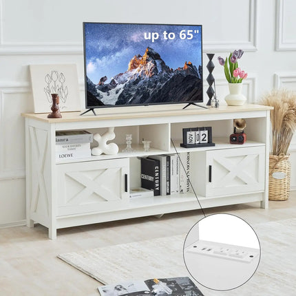 REDLIFE TV Stand voor TV's tot 65 inch Entertainment Center met Stopcontact Opslagkast Drie Open Schappen voor Woonkamer | Tv-meubel 65 inch modern ontwerp met opbergvakken hout stopcontact barndeur design