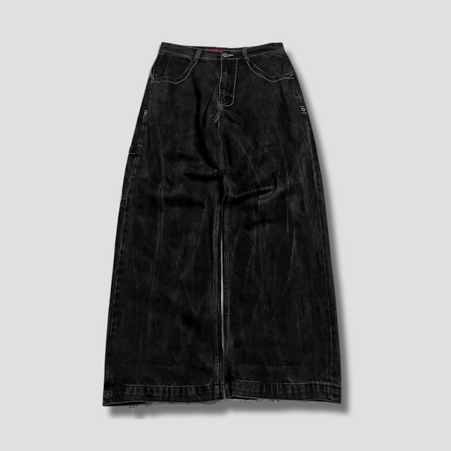 Dames Jeans | Zwarte Wijdvallende Baggy Broek | Retro Stijl | Hoge Taille | Comfortabele Pasvorm | Duurzaam Denim | Veelzijdige Look | Makkelijk Te Stylen | Perfect Voor Casual En Elegante Outfits | Trendy Tijdloze Mode |