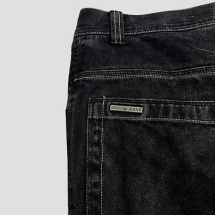 Dames Jeans | Zwarte Wijdvallende Baggy Broek | Retro Stijl | Hoge Taille | Comfortabele Pasvorm | Duurzaam Denim | Veelzijdige Look | Makkelijk Te Stylen | Perfect Voor Casual En Elegante Outfits | Trendy Tijdloze Mode |