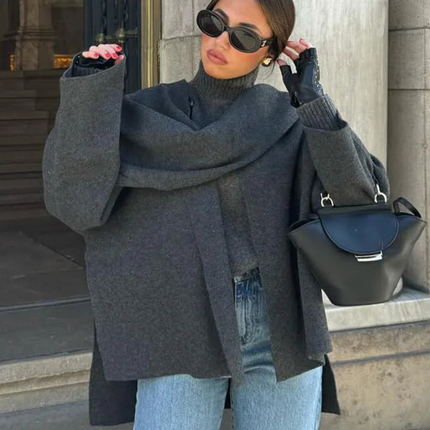 Oversized Winterjas Dames | Modieuze Asymmetrische Sjaalkraag | Enkelvoudige Knoopsluiting | Warme Dikke Polyester Stof | Comfortabel Stijlvol Herfst Winter Bovenkleding