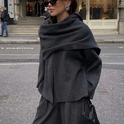 Oversized Winterjas Dames | Modieuze Asymmetrische Sjaalkraag | Enkelvoudige Knoopsluiting | Warme Dikke Polyester Stof | Comfortabel Stijlvol Herfst Winter Bovenkleding