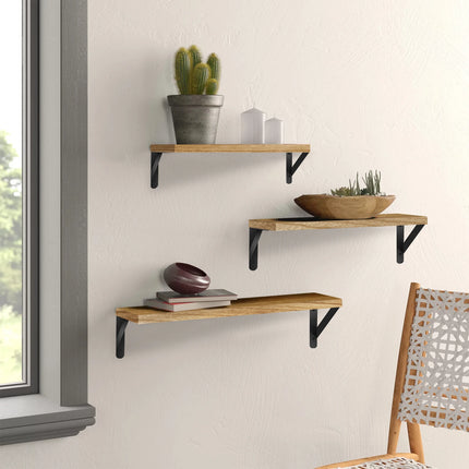 DayPlus Drijvende Planken 3 Stuks Wandplank Hout en Metaal, Wandplanken voor Opslag, Rustieke Metalen Draad, voor Thuis, Kantoor | Set van 3 Wandplanken Hout Metaal | Stevig & Decoratief | 14kg Draagvermogen