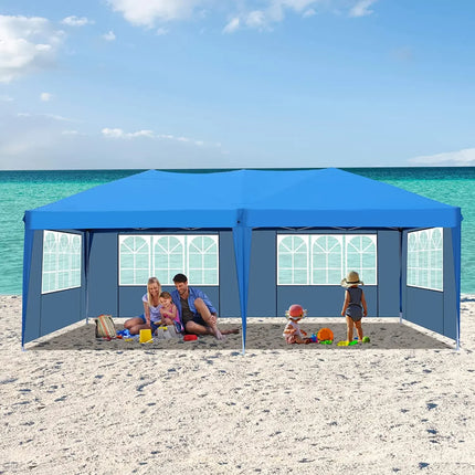 3 x 6m waterdichte pop-up tuinpaviljoen tent vier zijden 420D Oxford doek regenbestendige luifel voor bruiloft | Paviljoen 3x6m blauw incl. draagtas UV-bescherming tent tuinfeest opvouwbaar waterbestendig aluminiumbouw outdoor occasions