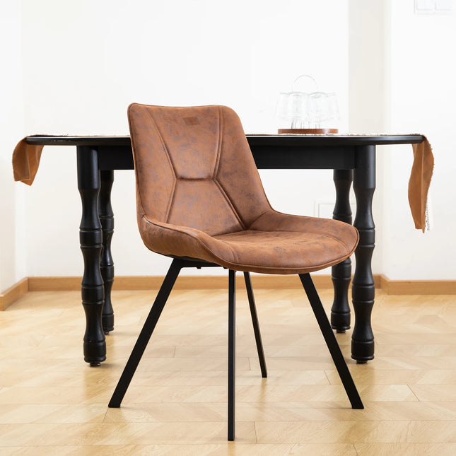 Set van 2 eetkamerstoelen bruin kunstleer modern bekleed met metalen poten retro design keukenstoelen | Set van 2 Moderne Eetkamerstoelen Bruin Kunstleer | Retro Design | Metalen Poten | Gemakkelijk te Reinigen | Duurzaam en Stijlvol
