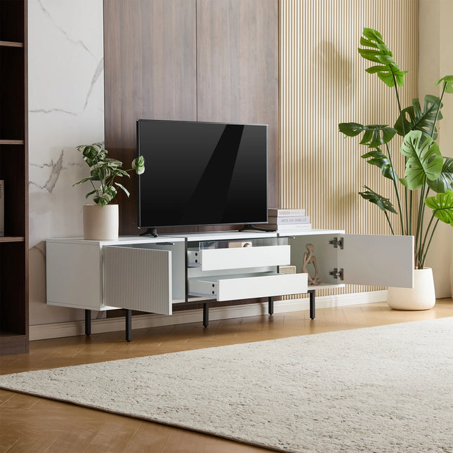 Moderne tv-boekenkast met uitschuifbare lades | TV meubel 163cm | Kleurblok ontwerp | Veel opbergruimte | Modern tv dressoir | MDF & PB plaat | Voor multimedia apparaten | Geschikt voor woonkamer
