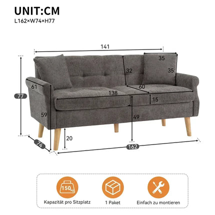 2-Zits Bank van Stof met Dikke Kussens, Modern Design | Chenille 2-Zitsbank | Comfortabel Kleinschalig Sofa | Ergonomisch Ontwerp | Massief Houten Poten | Ideaal voor Compacte Ruimtes