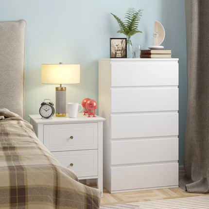 Getone Ladekast Slaapkamer, Hoge Opbergkast met 5 Lades, Slaapkamer Dressoir, 55x33x100cm, Wit | Getone Slaapkamer Ladekast | Hoge Moderne Opbergkast | 5 Lades | 55x33x100cm | Minimalistisch Design | Wit Hout