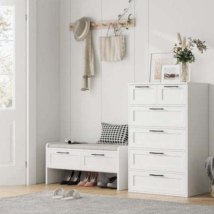 Dressoir Wit, Slaapkamer Dressoir met 6 Laden, Hoge Laden Kast Dressoir voor Woonkamer, Slaapkamer, Gang | Witte Dressoir Slaapkamerkast 6 Lades | Moderne Hoge Ladenkast | Houten Dressoir Slaapkamerwit