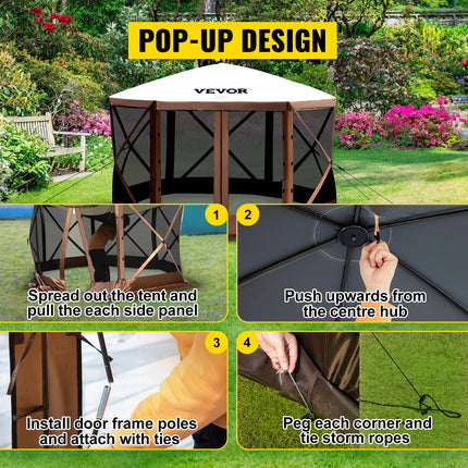 VEVOR Pop-up Camping Gazebo Camping Afdekking 6-zijdig 12' x 12' / 10' x 10' Zonnebescherming Tent & Luifel Camping & Wandelen | VEVOR Camping Gazebo 6-zijdig 12x12/10x10 | Ruime Pop-up Tent Waterdicht | Zomer Paviljoen voor Buitengebruik