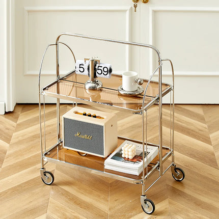 Moderne transparante glazen salontafel verrijdbare eetwagen inklapbare trolley opbergrek woonkamer bijzettafel huismeubilair | Opvouwbare glazen koffietafel met opbergruimte | Verrijdbare bijzettafel woonkamer | Industriële stijl CO3