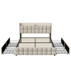 160 x 200cm Gestoffeerd Tweepersoonsbed met 4-laden, LED Hoofdbord met USB Oplaadpoort, Linnen Bedframe, zonder Matras, Grijs | Comfortabel Bedframe 160x200cm Grijs | Gestoffeerd | 4 Lade Opbergruimte | LED Hoofdbord met USB