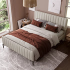 Gestoffeerd bed Tweepersoonsbed, bedframe met lattenbodem en verstelbaar hoofdbord, gewatteerd bed in grijs-beige | Tweepersoons gestoffeerd bed 160x200 cm | Verstelbaar hoofdbord | Opslagruimte | Stevig metalen poten | Stabiele nachtrust
