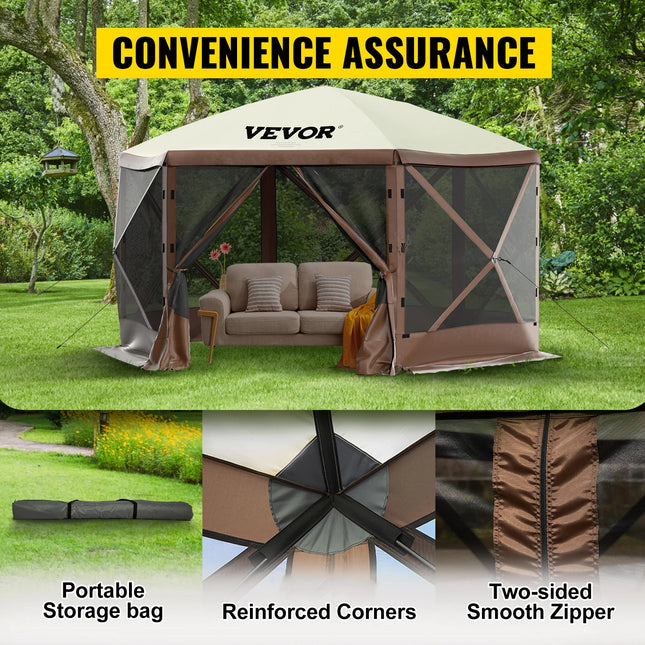 VEVOR Pop-up Camping Gazebo Camping Afdekking 6-zijdig 12' x 12' / 10' x 10' Zonnebescherming Tent & Luifel Camping & Wandelen | VEVOR Camping Gazebo 6-zijdig 12x12/10x10 | Ruime Pop-up Tent Waterdicht | Zomer Paviljoen voor Buitengebruik