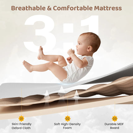 5-in-1 Babybed Reisset Combinatie Babybed met Matras, Hoogteverstelling, Opvouwbaar als Veranderende Tafel en Speelpaneel | 5-in-1 Babybed Reisset Matras Verstelbaar | Opvouwbaar Babybedje | Reiscampingbedje Baby Kinderbedje Matras