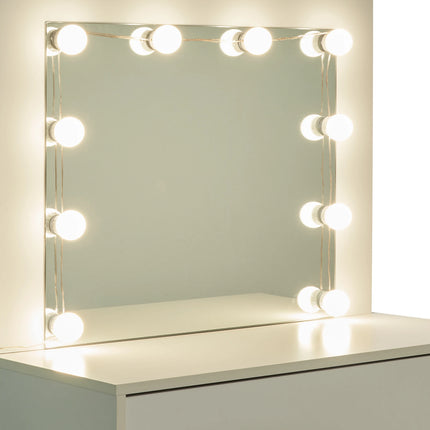 WOLTU Kaptafel Verlichting Verstelbare LED Spiegel Licht Cosmetische Tafel Met Lade | WOLTU Kaptafel Met Spiegel En 12 LED-Verlichting | Moderne Houten Tafel Met Lade | Wit Makeup Tafeltje | Past In Slaapkamer