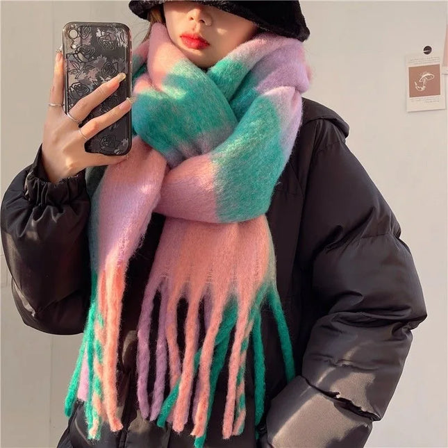 Scarvello | Regenboog Cashmere Dames Sjaal | Warme Zachte Dikke Winteraccessoire | Modieuze Grote Kleurrijke Wollen Sjaal | 38x230cm