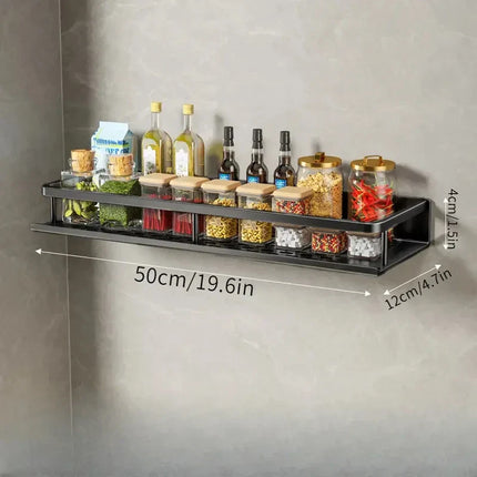 Zwart Aluminium Kruidenrek Muurmontage | Ruimtebesparend Opbergrek Keukengerei | Moderne Stevige Constructie | 30/40/50cm