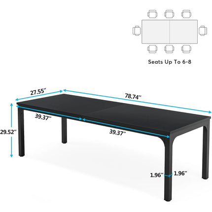78,7 Inch Lange Eettafel voor 6-8 Personen, Grote Rechthoekige Houten Eettafel, Eettafel (Alleen Tafel) (Zwart) | Moderne Eettafel Zwart 200cm | Grote Houten Tafel voor 6-8 Personen | Assembleerbare Rechthoekige Eettafel
