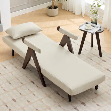 3-in-1 converteerbare fauteuil met slaapfunctie | Verstelbare Fauteuil Bed incl. Kussen | Comfortabel & Ademend Linnen | 6 Standen Rugleuning | Inclusief Verwijderbare Armleuning Hoes | Enkelvoudige Zitbank
