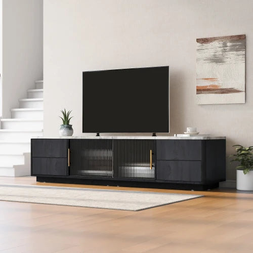 TV kast met een lade en twee deuren, TV meubel, TV paneel, TV laagbord, TV kast. Uniek design, vintage houtkleur | Vintage TV meubel 150 cm | Modern design | TV meubel met lade en deuren | Kast met houten lamellen