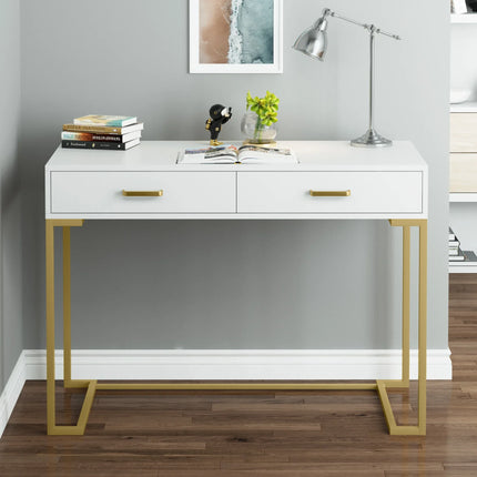 Tribesigns Kaptafel met 2 Lades, Wit en Goud Klein Kaptafel, Moderne Kaptafel Cadeau voor Vrouwen Meisjes | Tribesigns Kaptafel Hout Wit Goud | Kaptafel 2 Lades | Make-uptafel Stijlvol en Functioneel | Tribesigns