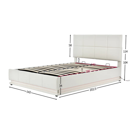 Gestoffeerd Bed, Tweepersoonsbed, Met LED Verlichting, Hydraulisch Verhoogbaar Bed, Met Opbergruimte, Bedbox & Lattenbodem, 140x200cm | Modern gestoffeerd bed met led-verlichting | Hydraulisch | Opbergruimte | 140x200cm