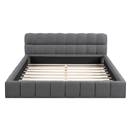 Gestoffeerd Bubble Bed 140x200 cm, Tweepersoonsbed met Opbergruimte, Jeugdbed met Lattenbodem en Hoofdbord, Linnen, Zonder Matras | Gestoffeerd Tweepersoonsbed 140x200 cm Beige | Moderne Bedframe met Opberglades en Hoofdbord