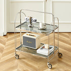 Moderne transparante glazen salontafel verrijdbare eetwagen inklapbare trolley opbergrek woonkamer bijzettafel huismeubilair | Opvouwbare glazen koffietafel met opbergruimte | Verrijdbare bijzettafel woonkamer | Industriële stijl CO3