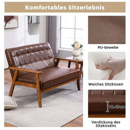 2-zits bank met schuimvulling, ademend polyester, massief houten stoel voor woonkamer, slaapkamer, kantoor | Moderne 2-zitsbank ademend polyester schuimvulling | Comfortabele en duurzame stoffen bank met houten armsteunen