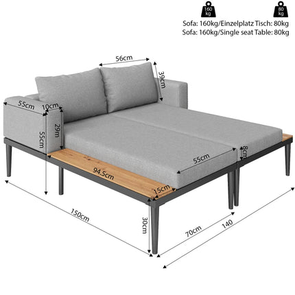 Buitenpatio ligbed, dubbele lounge bed, outdoor deck chair, multifunctionele waterdichte slaapbank, ligstoel voor terras, tuin | Multifunctionele Tuin Loungeset Waterproof Modulair Sofa 2-zits Buiten Gebruik