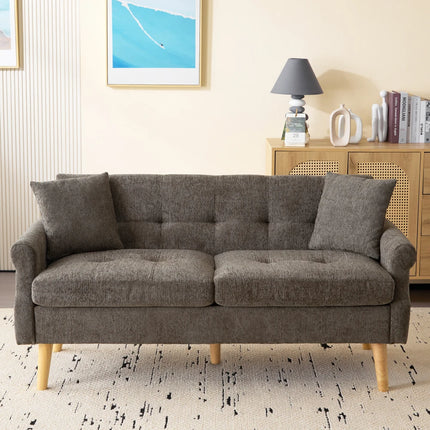 2-Zits Bank van Stof met Dikke Kussens, Modern Design | Chenille 2-Zitsbank | Comfortabel Kleinschalig Sofa | Ergonomisch Ontwerp | Massief Houten Poten | Ideaal voor Compacte Ruimtes